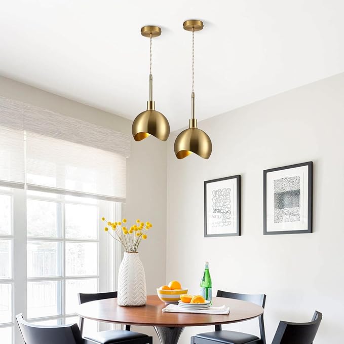 KCO Lighting Small Gold Pendant Light Dome Pendant Lights Kitchen Island Set of 2 Farmhouse Barn Pendant Lighting Antique Brass Pendant Light 2 Pack Industrial Dining Room Light Fixture