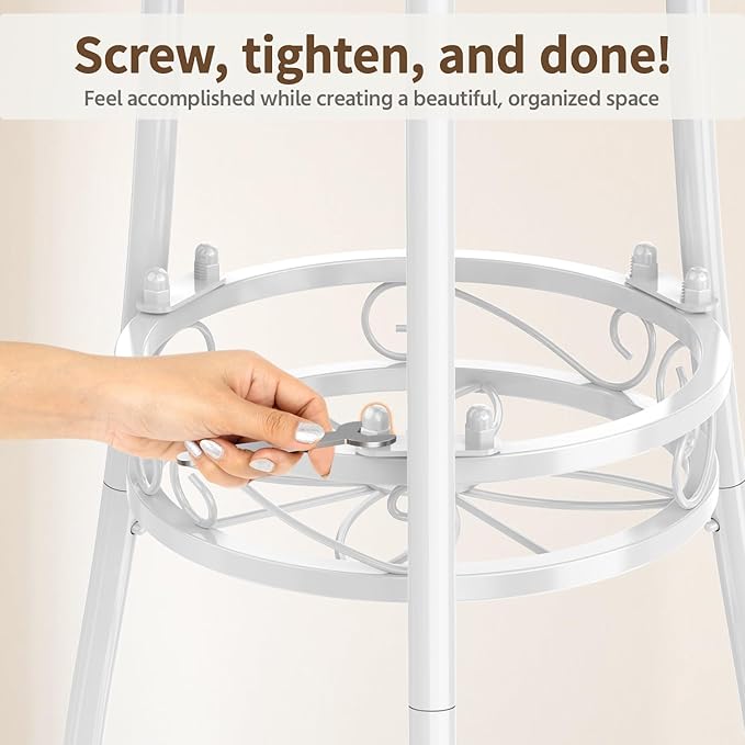 LASZOLA 3 Tier White Metal Plant Stand for Multiple Large Planters Indoor Outdoor Organizer, Heavy Duty Tall Flower Stand for Corner Patio Bathroom Office, Modern Sturdy Vertical Iron Rack, Cat Proof