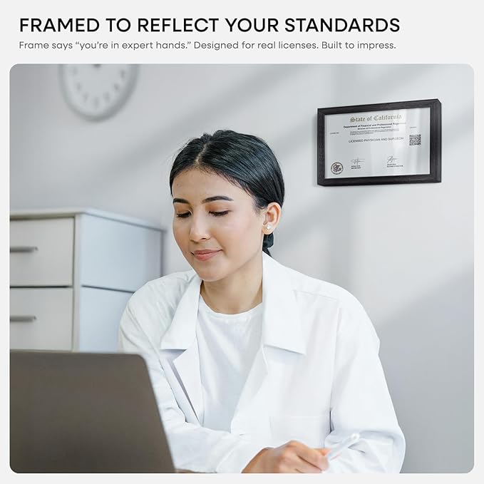 Homeforia 5.5x8.5 Business License Frame Black, High End Oak 5.5 by 8.5 Wood Certificate Frame, 8.5 x 5.5 Document Frame for Wall or Tabletop, Wooden Picture Frames, Tempered Glass, Wall Kit, Set of 1