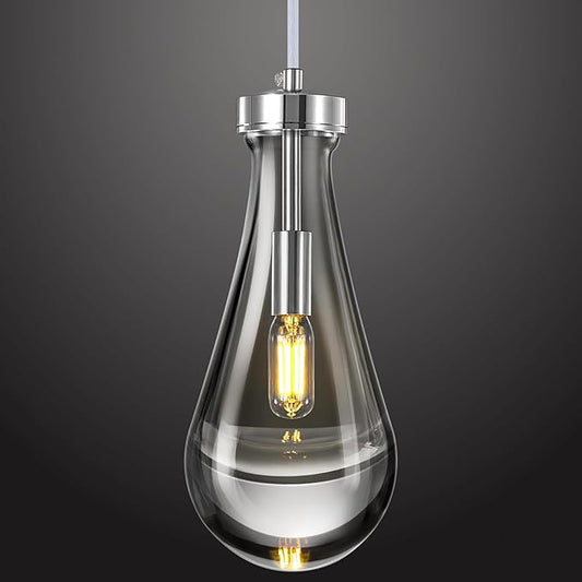 Raindrop Pendant Lights Kitchen Island Teardrop Chrome Hanging Light Fixtures Clear Solid Glass Pendant Light Modern Chandeliers for Dining Room Porch Corridor Living Room…