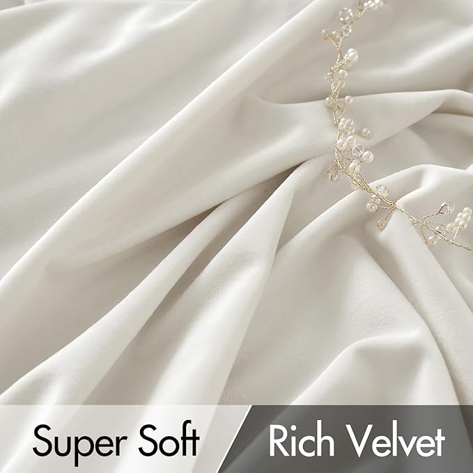 MIULEE Ivory White Velvet Curtains 90 inches Long 2 Panels - Luxury Pinch Pleated Room Darkening Window Drapes for Bedroom Living Room Thermal Insulated Super Soft, Back Tab Rod Pocket Elegant Decor