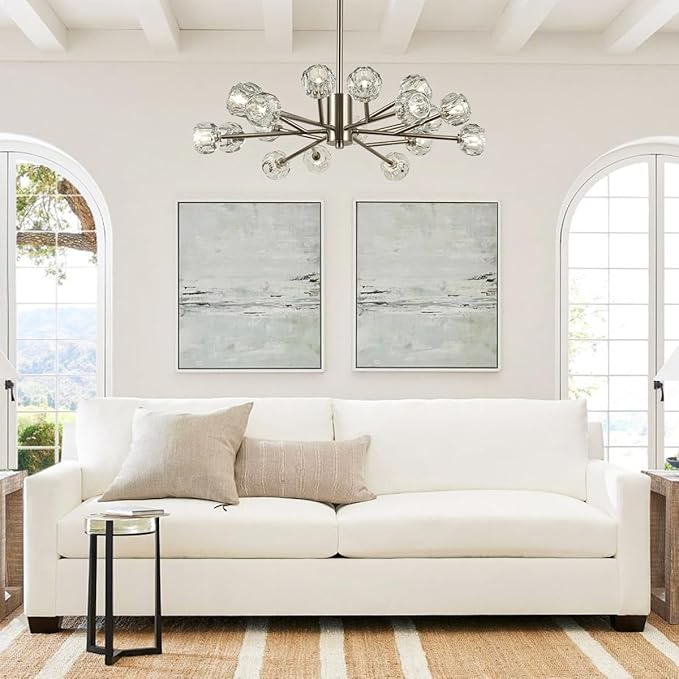 Sputnik Chandeliers 35.4", Modern Crystal Chandelier 18 Lights for Dining Room, Brushed Nickel Sputnik Ceiling Chandelier Light Fixture for Bedroom