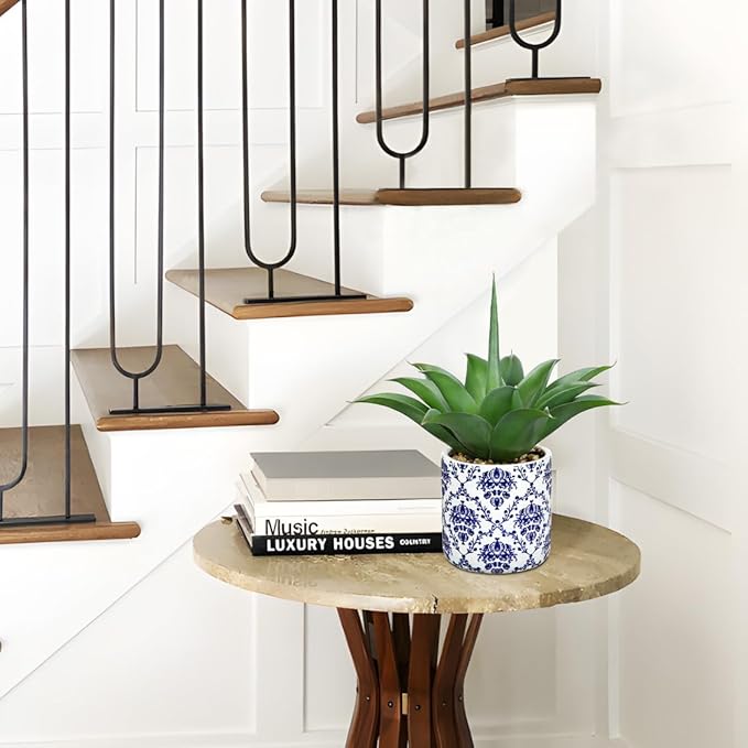 Briful Agave Plants Artificial Succulents Fake Plant in Blue Vase, 13'' Tall Realistic Faux Plant Indoor for Home Decor Farmhouse Centerpiece Table Kitchen