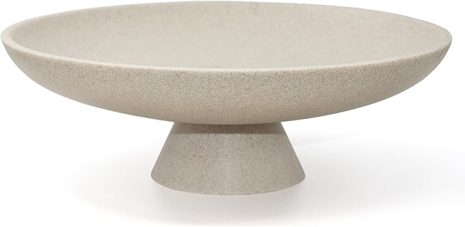 Modern Resin Pedestal Decorative Bowl, Large Fruit Bowl for Kitchen Counter, Stylish Key Bowl for Entryway Table, Beige