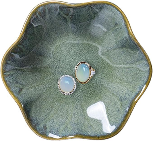 Ceramic Trinket Dish, Ring Tray, Decorative Jewelry Dish, Decoration Plate for Earrings, Rings, Jewelry Dish Holder, Key Bowl, Trinket Tray, Earring Holder for Women (Deep Green)