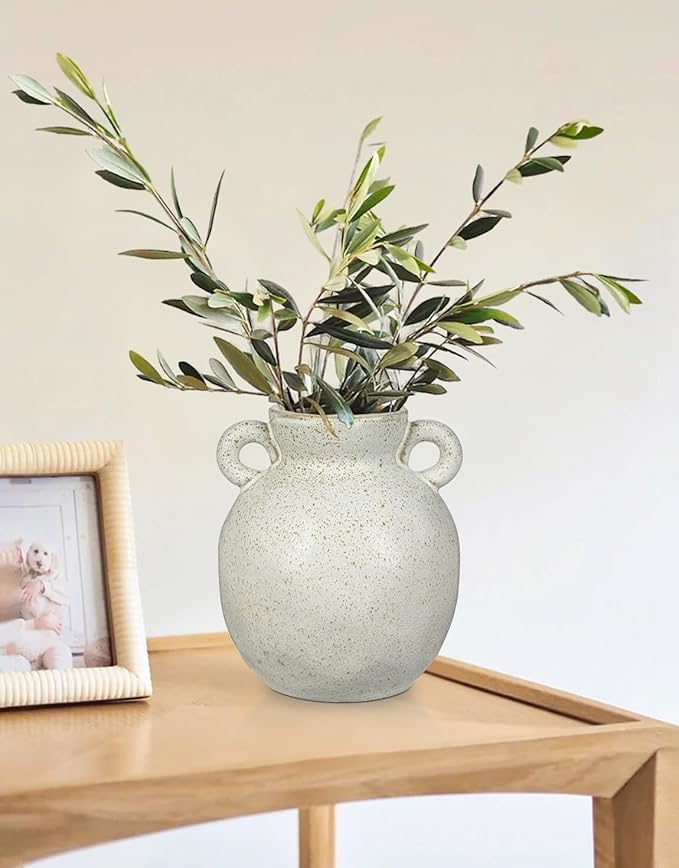 Beige Vintage Vase, Farmhouse Home Decorative Vase,7 Inch Terracotta Speckled Vases for Home Decor, Table, Living Room, Bathroom, Shelf, Mantel Decoration