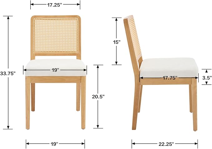 LukeAlon Farmhouse Rattan Dining Chairs Set of 6, Mid Century Modern Chenille Kitchen & Dining Chairs with Solid Wood Legs, Woven Cane Upholstered Kitchen Chairs Side Chairs for Dining Room, White