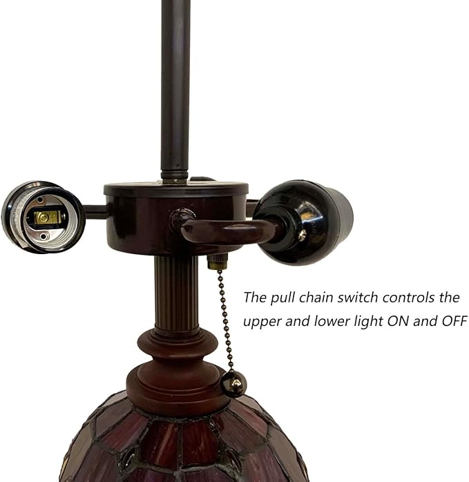 Bieye L10887 Baroque Tiffany Style Stained Glass Double Lit Floor Lamp for Home Decor 64-inch Tall (20-inch Wide, Red)