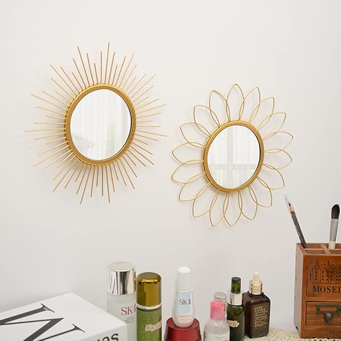 Gold Sunburst Mirror for Wall - Metal Room Decor & Home Decor, Boho Mirror Gifts for Women & Moms (Small, Sun)