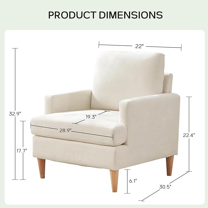 VKNOW Mid-Century Accent Chairs Set of 4, Modern Upholstered Chenille Armchair for Living Room,Comfy Reading Accent Chairs with Wood Legs for Bedroom, Beige
