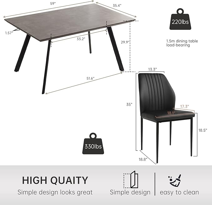 ZckyCine 59" Modern Dining Table Set for 6 Kitchen Dining Room Table Set Extendable Wood Dining Table and 6 Upholstered Chairs, Home Kitchen Furniture