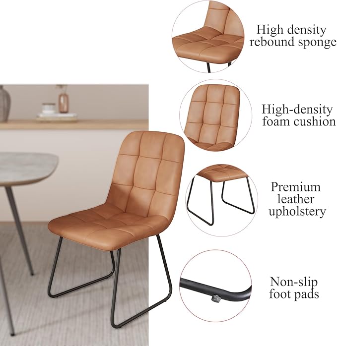 47.2'' Dining Table Set for 4,Modern Wood Dining Table,Leather Dining Chairs 4,Table and Chairs Set of 4,Ideal for Kitchen Dining Room (Gray Table + 4 U-Shaped Brown Chairs, 47.2")