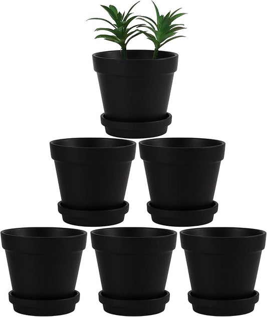 Terra Cotta Pots with Saucer- 6-Pack Large Terracotta Pot Clay Pots 5.5'' Clay Ceramic Pottery Planter Cactus Flower Pots Succulent Pot with Drainage Hole- for Plants,Crafts terra cotta planter(Black)