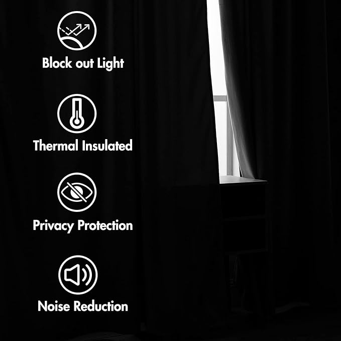 MIULEE Black Velvet Curtains 96 inches 2 Panels - Luxury Blackout Curtains for Bedroom Living Room Thermal Insulated Super Soft Window Drapes Rod Pocket & Back Tab Halloween Decor, W52 x L96 inches