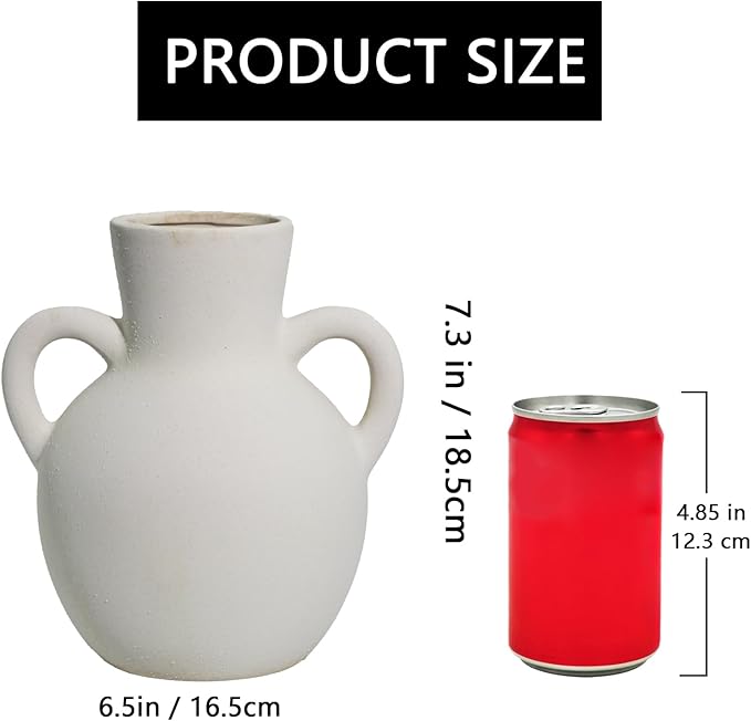 Ceramic Flower Vase,7.3 inch Tall Farmhouse Rustic Vase, Handcrafted Weathered Pottery Vases, Small Flower Terracotta Vases for Home Decor, Living Room Farmhouse Table Shelf Entrance (Cream Color)