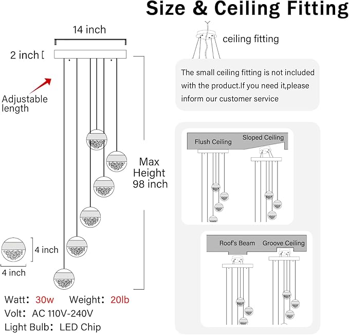 6-Lights Globe Pendant Light Modern Crystal Pendant Chandelier Chrome Globe Chandeliers for Kitchen Island, Hanging Light Fixture for Dinning Room Bedroom