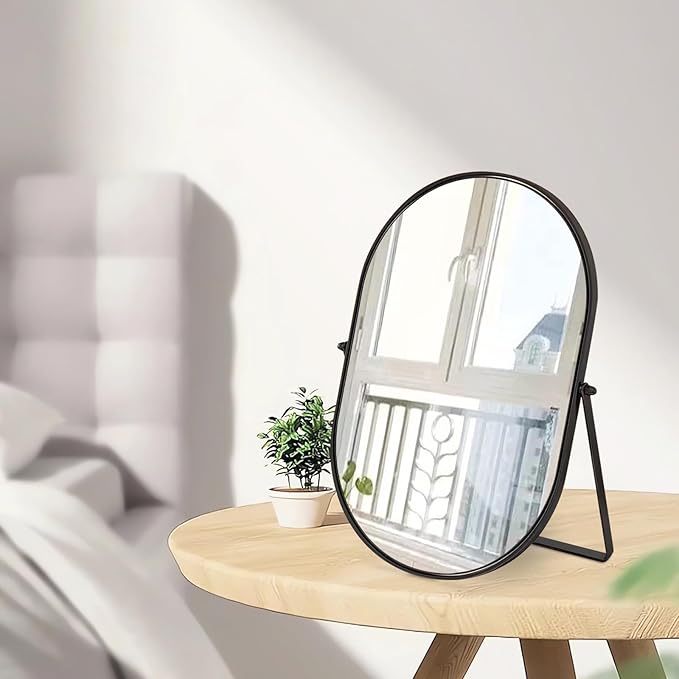 Makeup Mirror Portable Vanity Tabletop Mirrors with Metal Frame Desk Table Mirror with 90°Adjust Rotate Good for Bedroom Bathroom Dressing Room