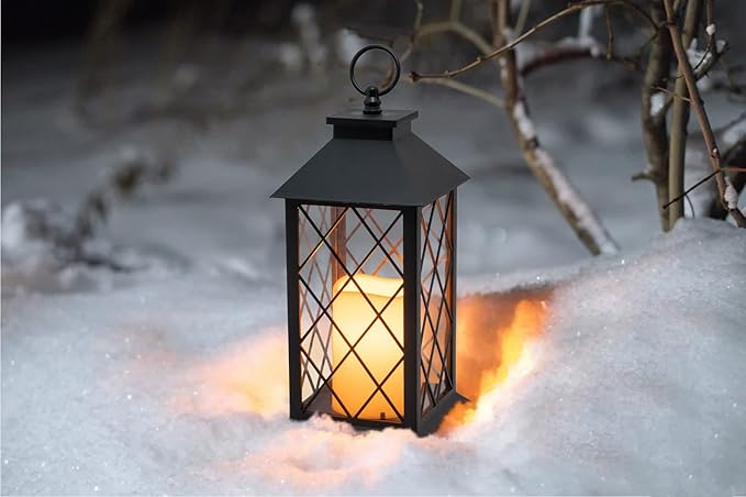 YAKii 13" Decorative Candle Lantern with LED Flameless Candle and Timer, Plastic LED Candle & Holder, Indoor & Outdoor Hanging Lights Thanksgiving &Christmas Day Decorations, Pack of 6 (Black)