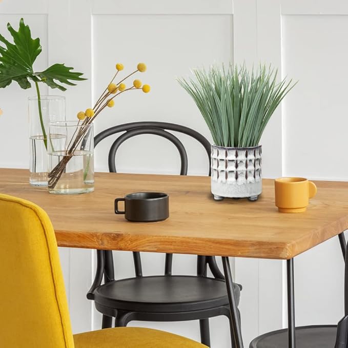 Hollyone Fake Grass Plant in Ceramic Pot Artificial Potted Plants Small Faux Plants for Home Decor Realistic Green Grass House Living Room Bedroom Bathroom Office Indoor & Outdoor Greenery Decoration