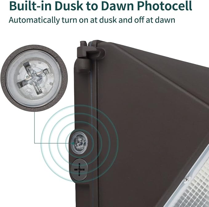 LED Wall Pack with Dusk-to-Dawn Photocell, 60W 7800lm 5000K 100-277V IP65 Waterproof Outdoor Wall Light Fixture, 150-200W HPS/MH Replacement, ETL/cETL Listed