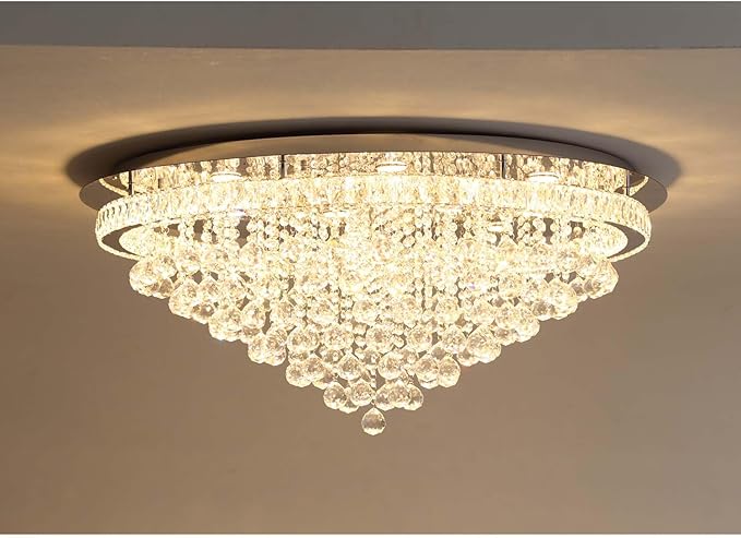 Dia 40" Modern Crystal Chandelier,Large Chandelier for Living Room Silver Flush Mount Chandeliers Crystal Ceiling Light for Dining Living Room Bedroom