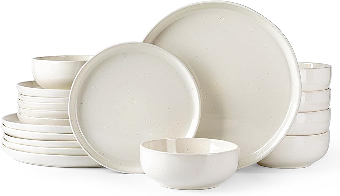 GBHOME Ceramic Dinnerware Sets for 6, 18pcs Stoneware Plates and Bowls Sets, Handmade Chip and Scratch Resistant Dishes Set, Dishwasher & Microwave Safe