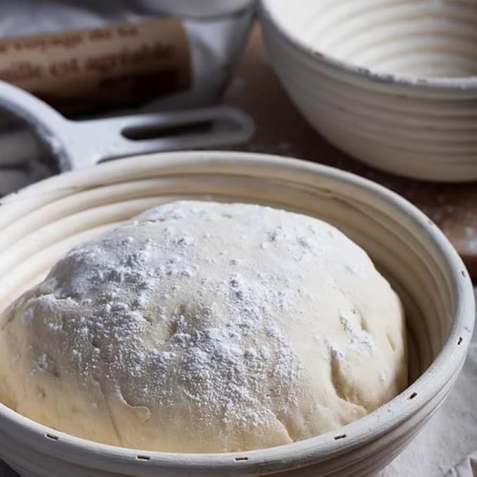 Banneton Bread Proofing Basket Banneton Basket Set Sourdough Proofing Basket Round Proofing Bowls Handmade Rattan Baskets and Liners (2 Round 9 inch Baking Set)