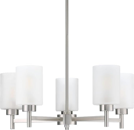 Doraimi Lighting 5 Light Chandelier Frosted Glass Shade Classic Style Ceiling Pendant Light Fixture Brushed Nickel Finish for Meeting Room Dining Room Over Table Living Room
