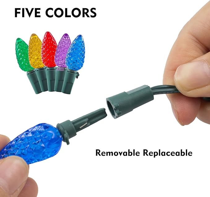 Christmas C3 Bulbs Light String 50 LED Multicolor Strawberry Xmas Tree Outdoor Indoor Waterproof Decoration Plug in 18 Feet Used for Patio Party Festive Courtyard Home (Multicolor)