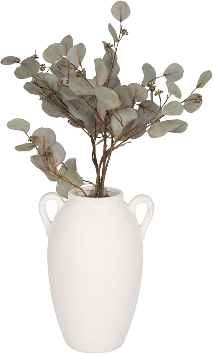 Sagebrook Home Stoneware Vase with Handles Ceramic Rustic for Flowers - Home Decor for Living Room, Bedroom, Office - Textured Pottery Accent for Floral Arrangements - 13" White