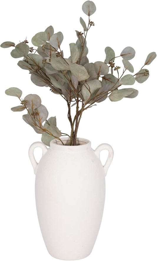 Sagebrook Home Stoneware Vase with Handles Ceramic Rustic for Flowers - Home Decor for Living Room, Bedroom, Office - Textured Pottery Accent for Floral Arrangements - 13" White