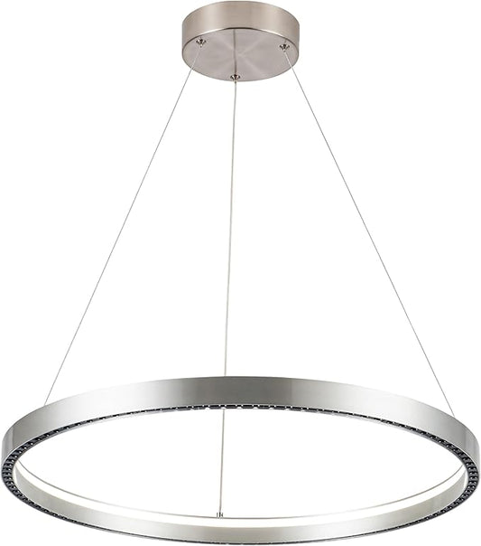 Modern Led Pendant Light,1 Ring Modern Circular Chandelier Dimmable Hanging Pendant Lighting for Living Room Dining Room Kitchen Island Foyer Office, 3000-6000K Brush Nickel