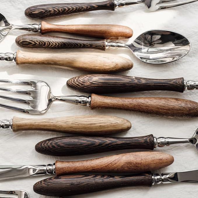 20 Piece Silverware Set Service for 4,Premium Wooden Handle Stainless Steel Flatware Set Home Include Fork Knife Spoon Set Gift Package for Christmas and Thanksgiving（Light Brown）