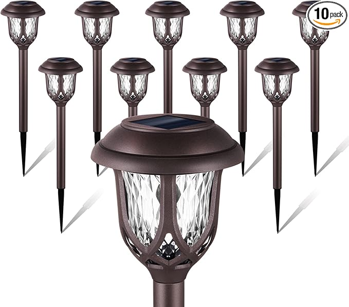 10 Pack Solar Lights Outdoor Decorative Garden Yard Lights for Pathway Walkway Sidewalk Driveway. (Brown, Warm White)