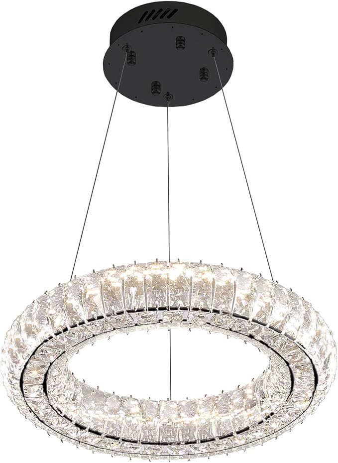 Modern LED Chandelier 1 Ring 8.7in Pendant Light for Kitchen Island Dimmable LED Ceiling Light Black Pendant Light for Dining Room Bedroom Living Room