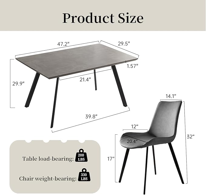 ZckyCine 46.5-inch 6-Person Dining Table Set: Rectangular Table with 6 Modern Leather Chairs, Metal Frame and Wood Combo, Ideal for Home Kitchens and Dining Rooms (7-Piece Set)