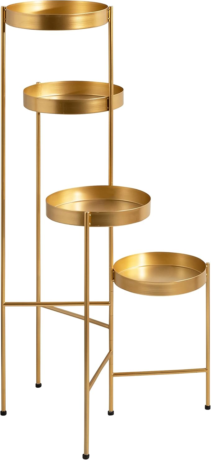 Kate and Laurel Finn Modern 4-Tier Plant Stand; 10 x 11 x 44; Gold; Folding Lightweight Plant Stand for Decorative Display and Storage