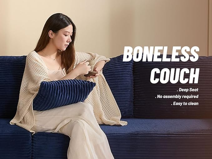 138" Modular Sofa Memory Foam Sectional Couches for Living Room, Sleeper Sofa Bed, Corduroy, Blue