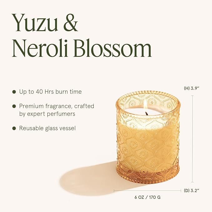 LA JOLIE MUSE Yuzu & Neroli Blossom Candle - Yuzu, Orange Blossom, Cedarwood | 6 oz Natural Soy Wax | 40 Hours Clean Burn | Citrus Scented Candle | Gift-Ready for Hosts & Gatherings