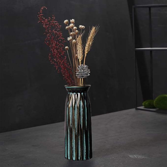 Blue Antique Vase, 12 Inches Elegant Vintage Glass Vase Rustic European Unique Chic Style for Tabletop, Kitchen, Office, Living Room Decoration