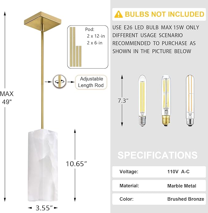 Natural Alabaster Square Marble Hanging Kitchen Island Modern Industrial Farmhouse Pendant Ceiling Light Fixture,3 Pack Gold Finish Over Sink Restaurant bar Corridor