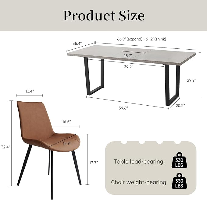 ZckyCine Modern Mid-Century Extendable Dining Table Set for 6-8 People | Expandable 51"-67" Wood Kitchen Table + 6 Upholstered Chairs | Stylish & Space-Saving Dining Room Furniture