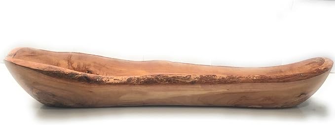 18-20" Rustic Olive Wood Bread Basket- Long Oval Dough Bowl Live Bark Edge. Artisan Serving Piece: Baguettes, Italian Bread, Food. In Med 14"/Lg 18" (Large 18-20x3-4x3)