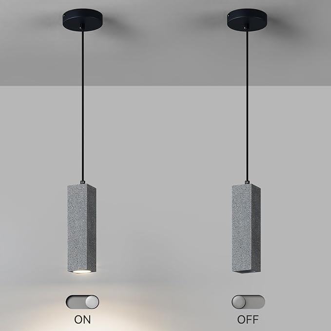 Modern Black Square LED Concrete Pendant Light Kitchen Islandceiling Light Fixture Pendant Lighting for Dining Room Coffee Club Resturant Bar Living Room(1-Pack)