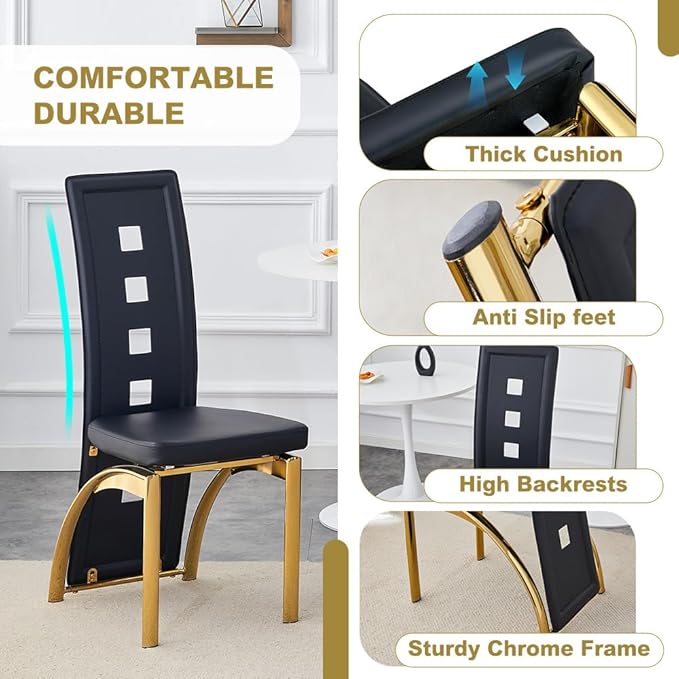 71'' Glass Dining Table Set for 8,9 Piece Dining Table Set with Open‑Frame X‑Shaped Golden Metal Base,Gold Kitchen Table and Chairs Ideal for Dining Room&Home Office