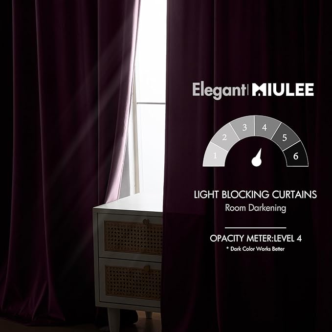 MIULEE Dark Purple Velvet Curtains 96 inches - Luxury Blackout Curtains for Bedroom Living Room Thermal Insulated Super Soft Window Drapes Rod Pocket & Back Tab, W52 x L96 inches, 2 Panels