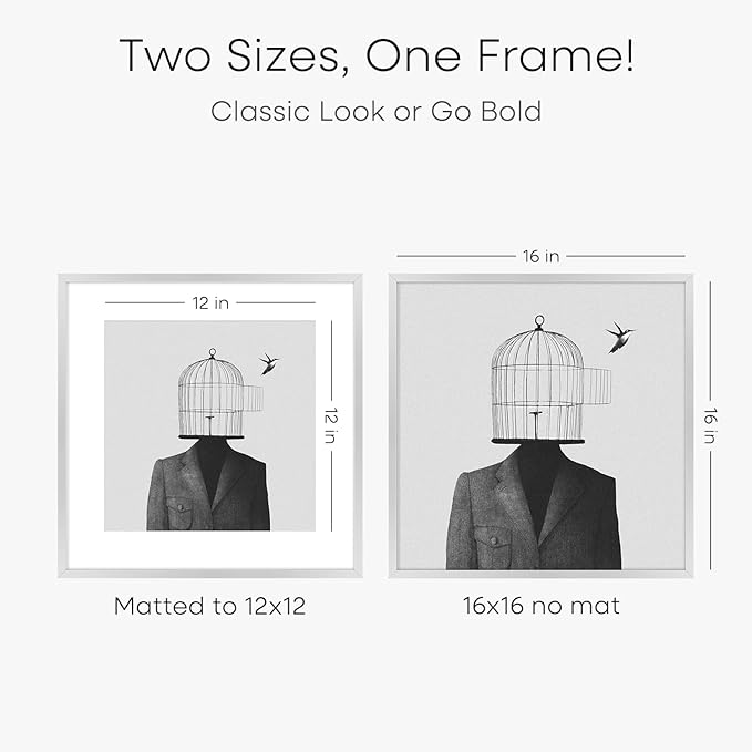 Homeforia 16x16 Silver Picture Frame, High End Metal 16 x 16 Square Frame with Mat 12 x 12 Photo, 16x16 Poster Frames Matted to 12x12 Print, 16 by 16 Hanging Frames, Tempered Glass, Wall Kit, Set of 3