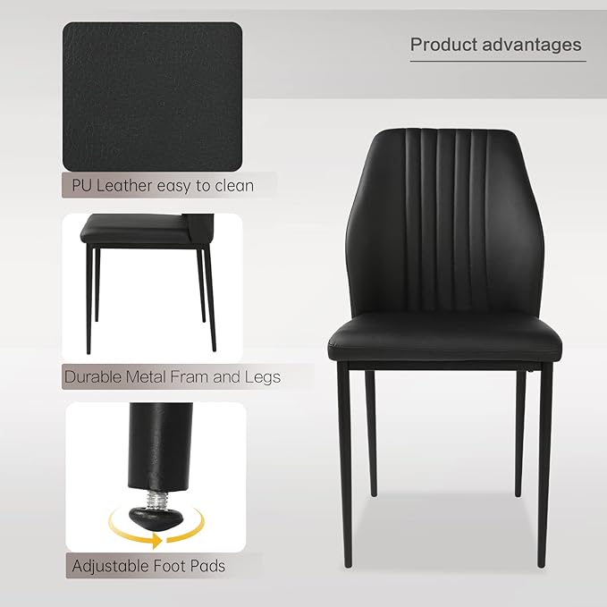 ZckyCine Modern 6-Piece Rectangular Wooden Dining Table Set with 4 Leather Chairs and 1 Leather Stool, Suitable for 4-6 People