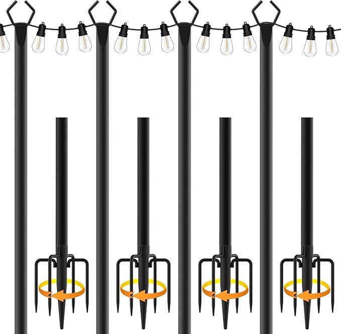 4 Pack String Light Poles,Metal Poles for Hanging Outdoor Light Strings,7 Pack 10 FT Light Poles Stand for Outside Garden,Patio,Wedding,Backyard,Deck,Party