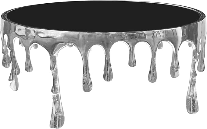 TUP THE URBAN PORT Capri Coffee Table | 36 Inch Round Glass Top | Melting Drip Design | Silver